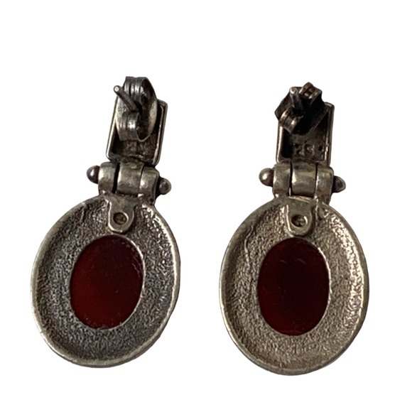 Vintage Sterling Silver Carnelian Cabochon Stone Women’s Earrings Jewelry Red - Picture 5 of 6